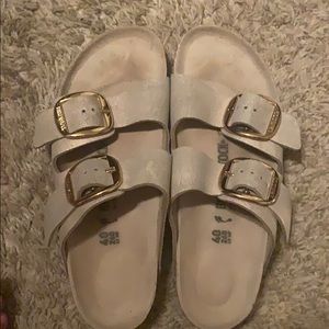 Brushed metallic rose gold Birkenstock’s
